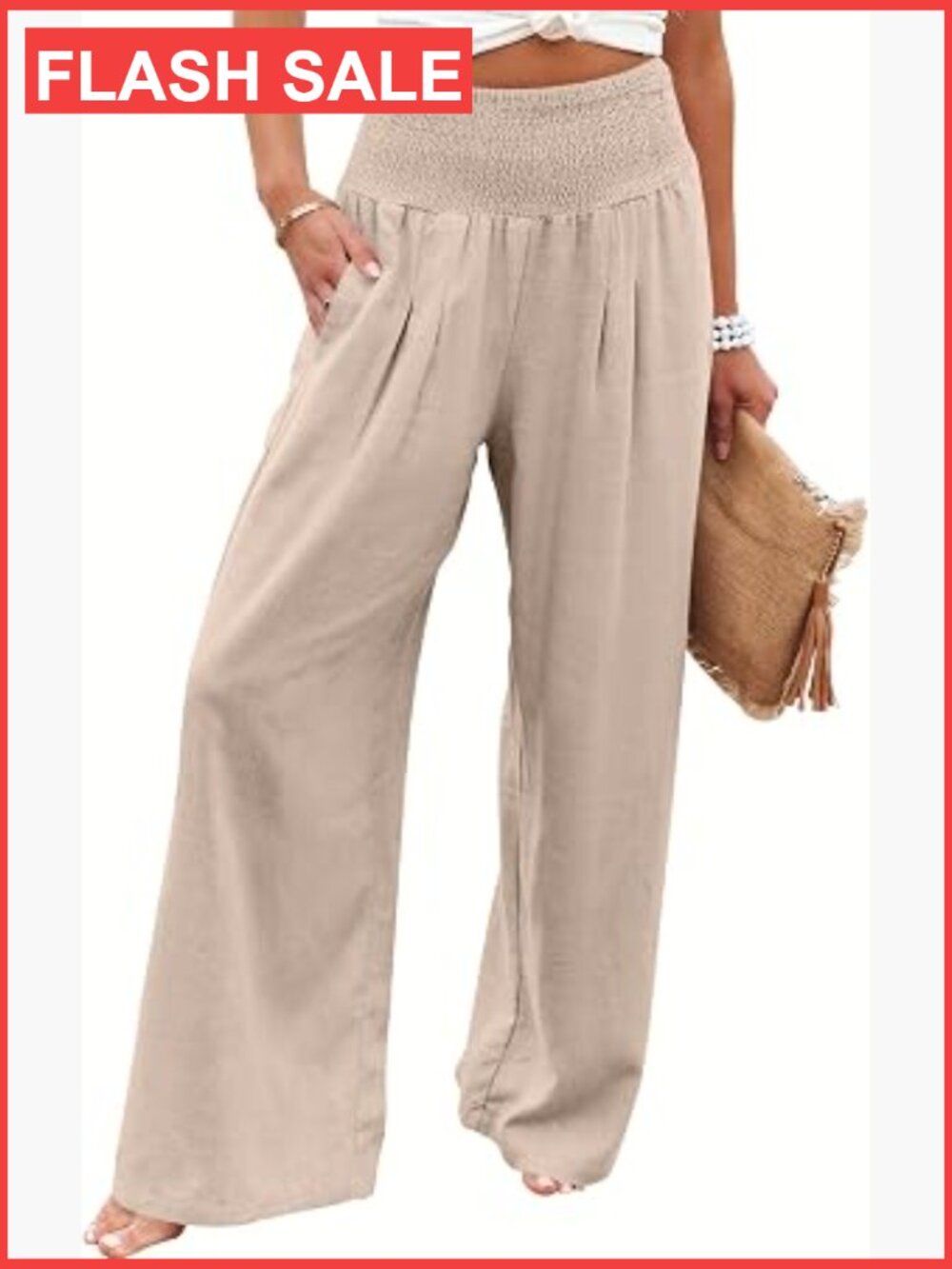 ANRABESS Linen Palazzo Pants Wide Leg High Waist Lounge Pants Summer